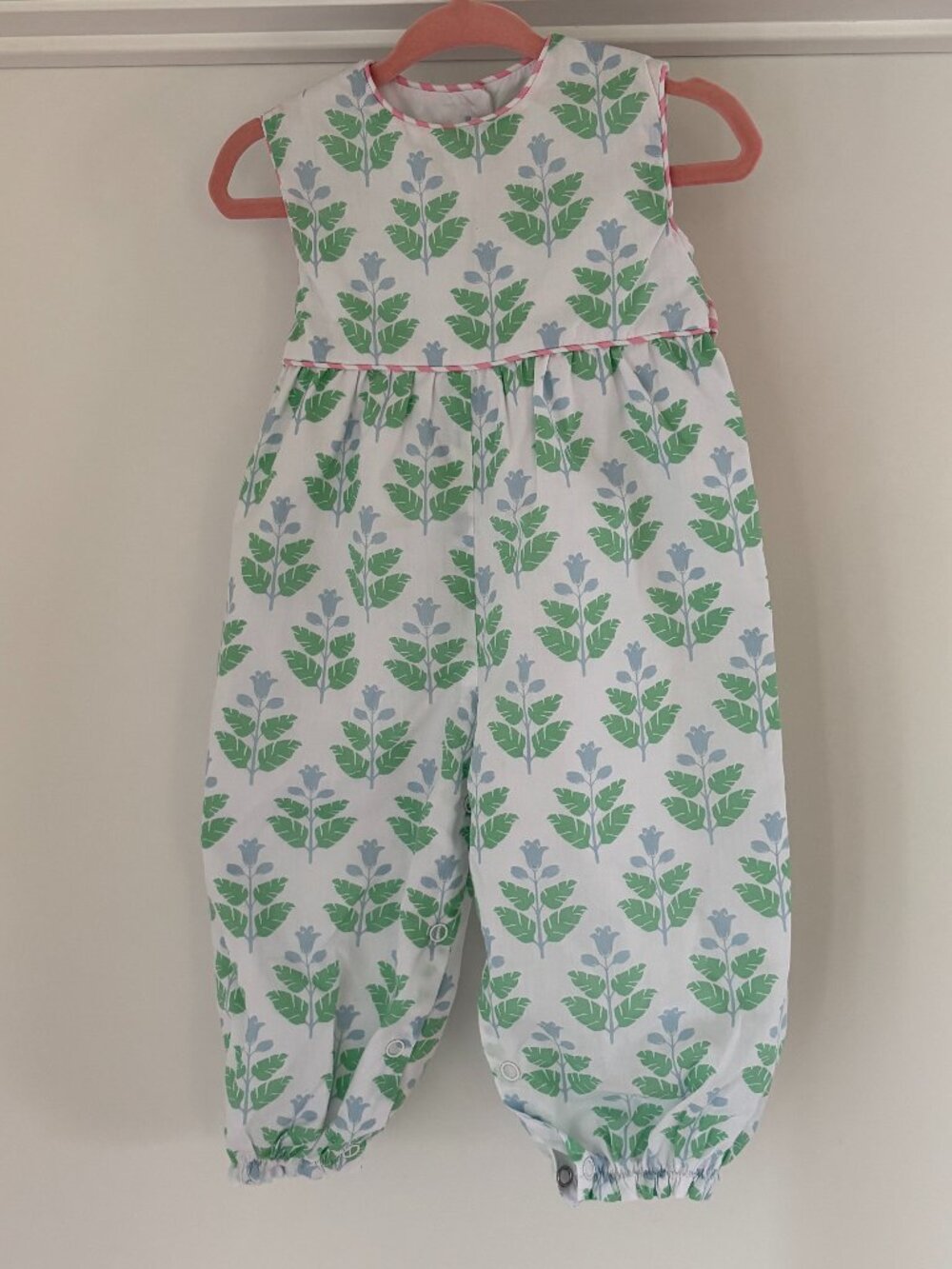 The Beaufort Bonnet Company TBBC Green Floral Sleeveless Romper Long Leg